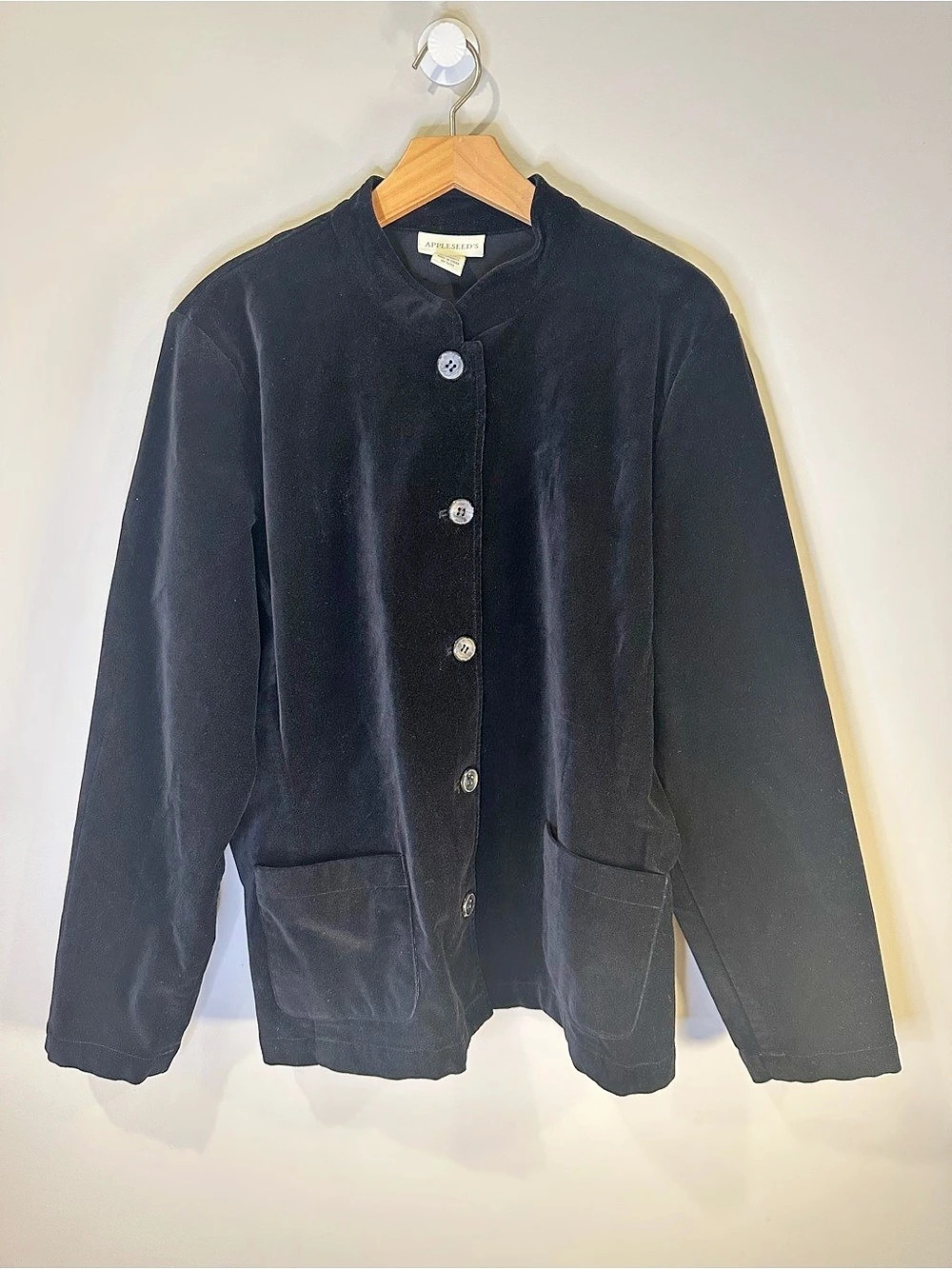 Appleseed’s Black Velvet Cotton Blend Button Front barn/ chore Jacket Size 18